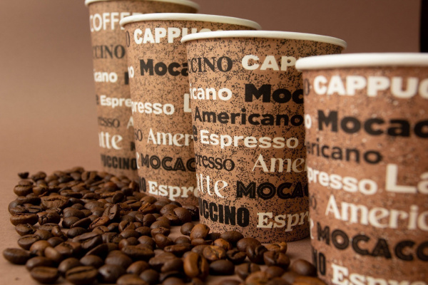Однослойный бумажный стаканс дизайном "COFFEE" 300 мл для больших порций чая и кофе, латте, капучино 90*60*111 мм
