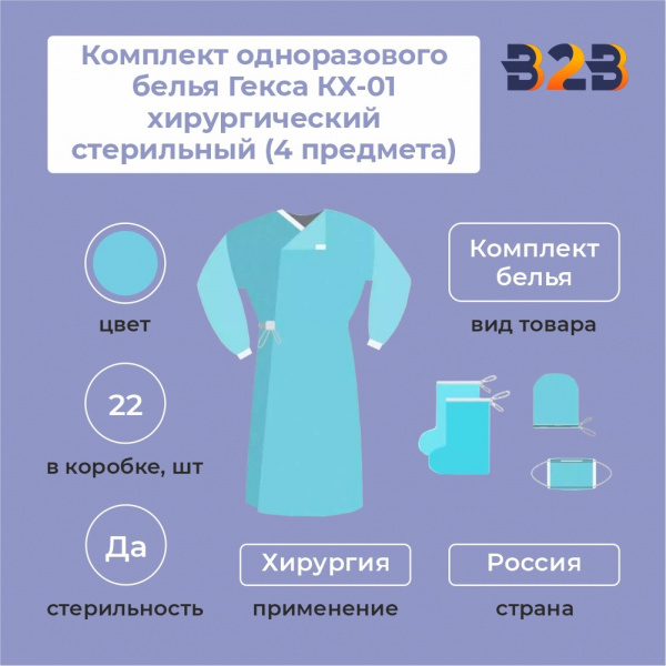 Комплект одноразового белья Гекса КХ-01 хирургический стерильный (4 предмета)