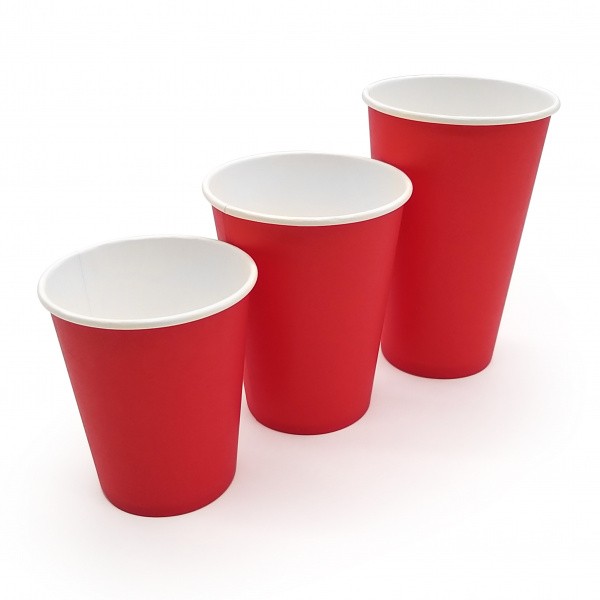 Однослойный красный бумажный стакан 250 мл для для чая, кофе, воды 80*56*92 мм