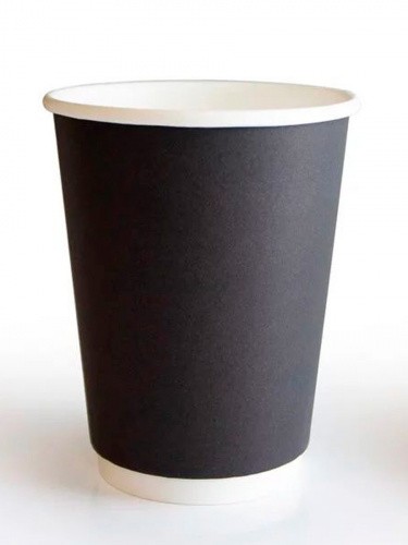 Двухслойный черный бумажный стакан с технологией ThermoCup 300 мл для больших порций чая и кофе, латте, капучино 90*60*111 мм