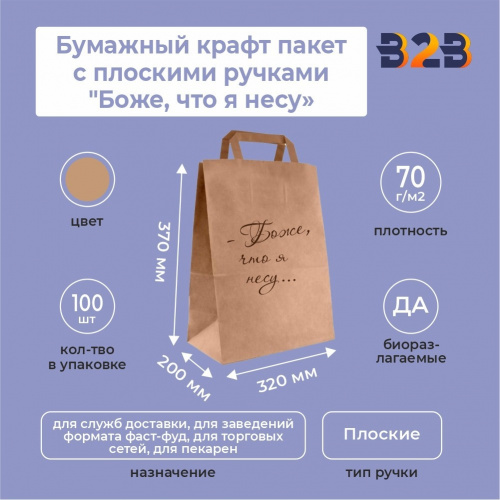 Бумажный крафт пакет с плоскими ручками "Боже, что я несу" 320*200*370 мм